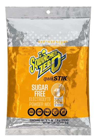 Sqwincher Qwik Stik ZERO Series 159060100 Drink Mix, Sugar-Free, Powder, Orange Flavor, 0.11 oz Stick, Pack of 10