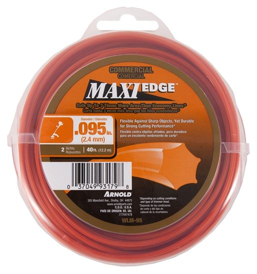 ARNOLD Maxi Edge WLM-95 Trimmer Line, 0.095 in Dia, 40 ft L, Polymer, Red