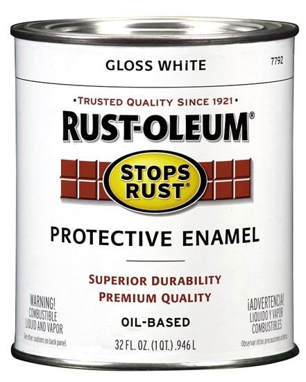 Rust-Oleum Stops Rust 7792504 Enamel Paint, Oil, Gloss, White, 1 qt, Can, 50 to 90 sq-ft/qt Coverage Area