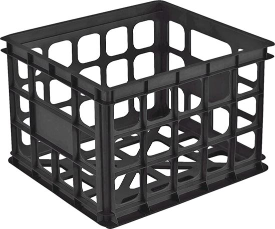 Sterilite 16929006 Stackable Storage Crate, Plastic, Black, 15-1/4 in L, 13-3/4 in W, 10-1/2 in H, Pack of 6