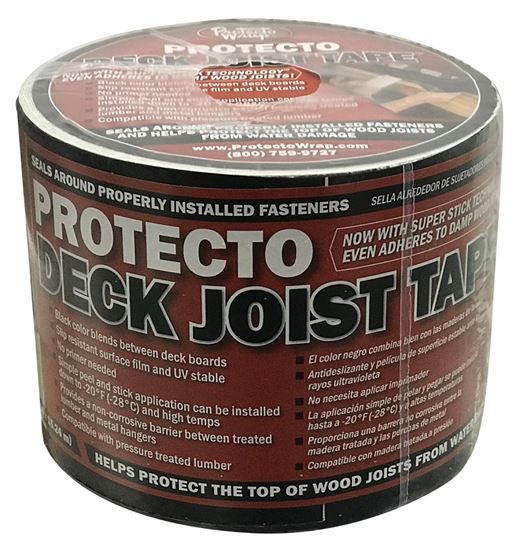 Protecto Wrap Deck Joist Tape Series 84490450SW Flashing Tape, 50 ft L, 4 in W, Poly Backing, Black