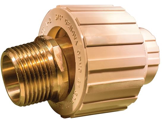 NIBCO T00340D Transition Pipe Union, 3/4 in, Slip x MIP, Brass/CPVC