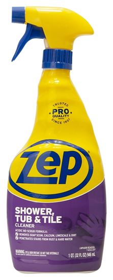 Zep ZUSTT32PF Shower Tub and Tile Cleaner, 1 qt Bottle, Liquid, Pleasant, Light Yellow