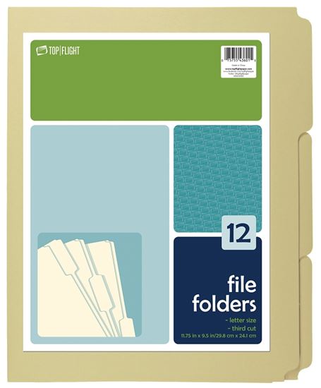 Top Flight 4611415 File Folder, 12 x 9-1/2 in Sheet, 12 Sheet, Plain Tab, Pack of 6