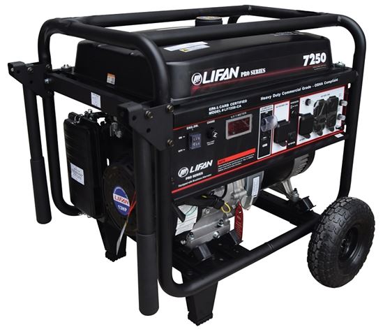 Lifan LF7250 Generator, 50 A, 120/240 V, 7250 W Output, Gasoline, 7.5 gal Tank, 12 hr Run Time, Recoil Start