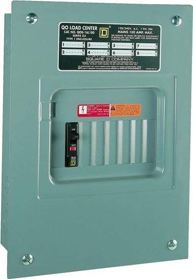 Square D QO QO816L100SCP Load Center, 100 A, 8 -Space, 16 -Circuit, Main Lug, NEMA 1 Enclosure, Plug Mounting