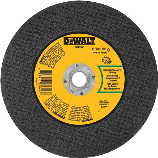 DeWALT DWA3502 Cutting Wheel, 7 in Dia, 1/8 in Thick, 5/8 in Arbor, Aluminum Oxide Abrasive