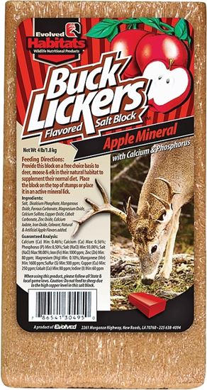 Evolved Habitats Buck Lickers EVO30495 Mineral Block, Apple Flavor, 4 lb Shrink Wrap, Pack of 6