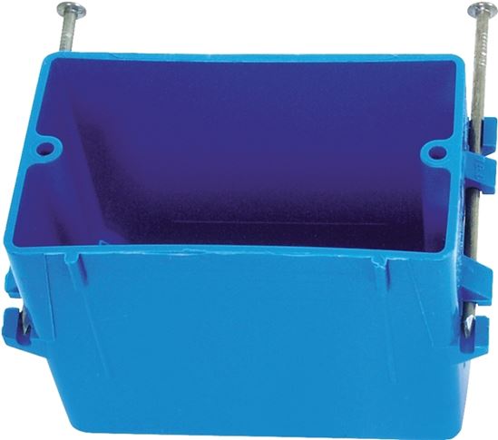 Carlon B118A Outlet Box, 1 -Gang, 4 -Knockout, PVC, Blue, Captive Nail Mounting