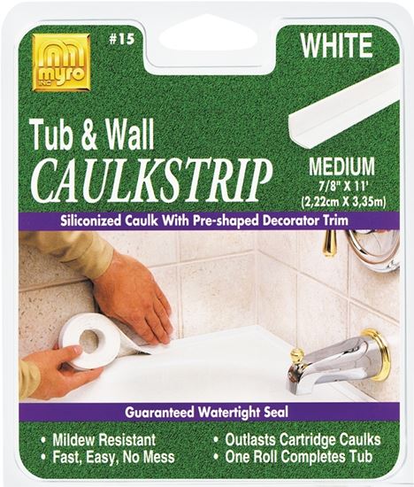 Homax 34015 Caulking Strip, White, 120 deg F, 7/8 in W X 11 ft L