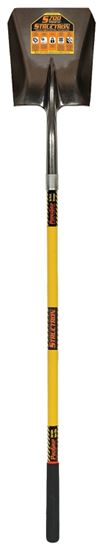 Structron 49732 Square Point Shovel, 9-1/2 in W Blade, 14 ga Gauge, Carbon Spring Steel Blade, Fiberglass Handle