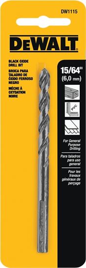 DeWALT DW1115 Jobber Drill Bit, 15/64 in Dia, 3-7/8 in OAL, Parabolic Flute, 15/64 in Dia Shank, Round Shank, Pack of 5