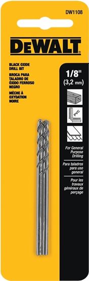 DeWALT DW1108 Jobber Drill Bit, 1/8 in Dia, 2-3/4 in OAL, Parabolic Flute, 1/8 in Dia Shank, Round Shank, Pack of 5