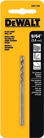 DeWALT DW1109 Jobber Drill Bit, 9/64 in Dia, 2-7/8 in OAL, Parabolic Flute, 9/64 in Dia Shank, Round Shank, Pack of 5