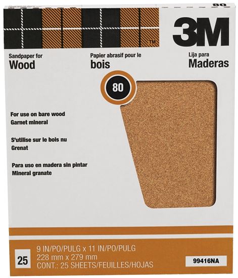 3M 99416NA Sandpaper, 11 in L, 9 in W, Medium, 80 Grit, Garnet Abrasive, Paper Backing