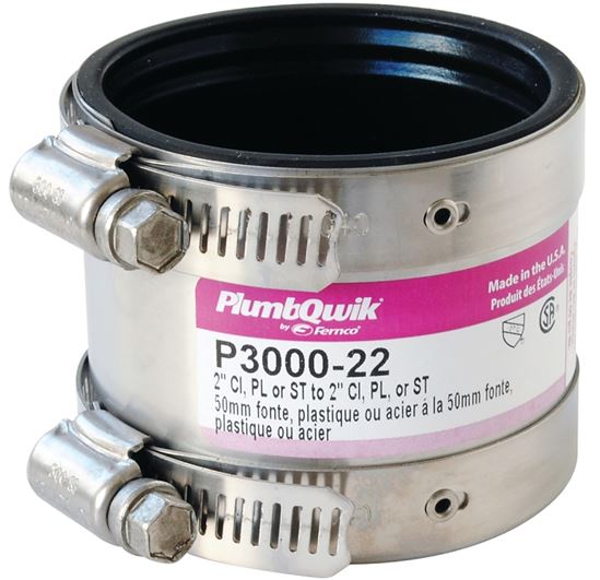 Fernco P3000-22 Transition Coupling, 2 in, PVC, SCH 40 Schedule, 4.3 psi Pressure