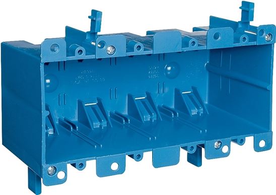 Carlon B468R Outlet Box, 4 -Gang, PVC, Blue, Clamp Mounting