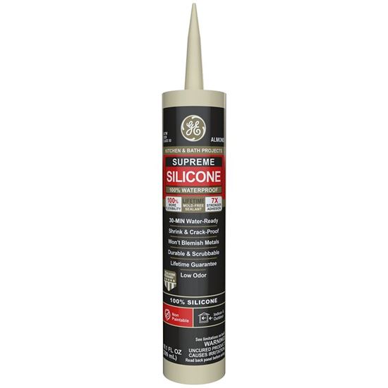 GE Supreme Silicone 2821632 Kitchen & Bath Sealant, Almond, 24 hr Curing, 10.1 fl-oz Cartridge, Pack of 12