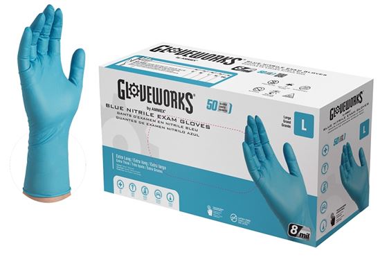 Gloveworks GPNHD66100 Non-Sterile Disposable Gloves, L, Nitrile, Powder-Free, Blue, 300 mm L