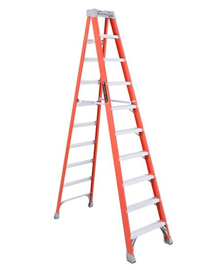 Louisville FS1510 Step Ladder, 10 ft H, Type IA Duty Rating, Fiberglass, 300 lb, 9-Step, 170 in Max Reach