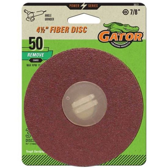 Gator 3072 Fiber Disc, 4-1/2 in Dia, 50 Grit, Coarse, Aluminum Oxide Abrasive, Fiber Backing