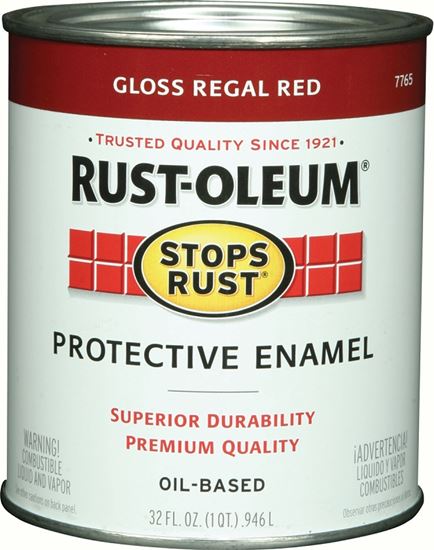 Rust-Oleum Stops Rust 7765502 Enamel Paint, Oil, Gloss, Regal Red, 1 qt, Can, 50 to 90 sq-ft/qt Coverage Area