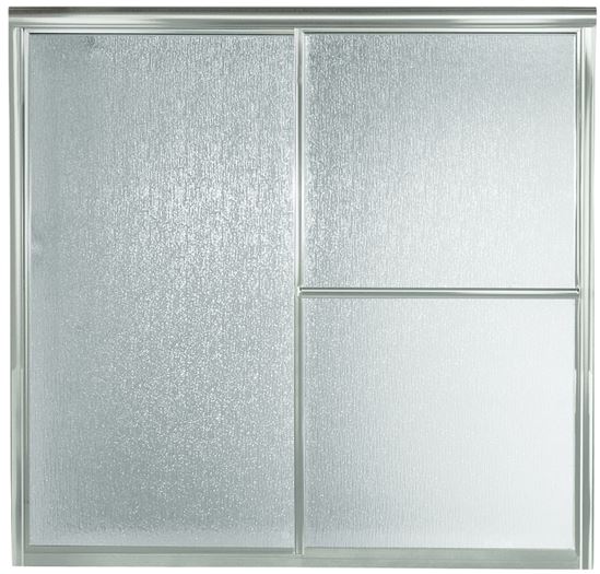Sterling 5900 Series 5906-59S Bath Door, Deluxe Frame, Aluminum Frame, Rain Glass, Tempered Glass, Sliding Door