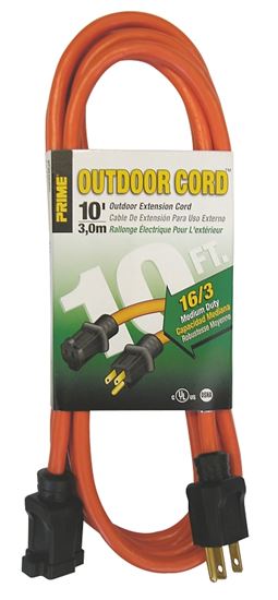 Prime EC501610 Outdoor Extension Cord, 16/3 AWG Cable, 10 ft L, Orange