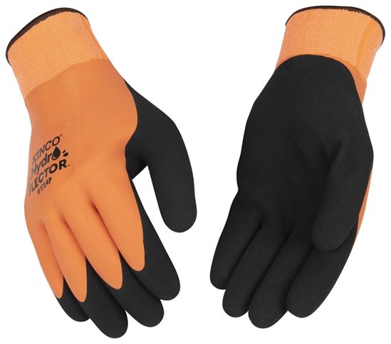 Hydroflector 1784P-M Coated Gloves, M, Knit Wrist Cuff, Latex Coating, Acrylic Glove, Black/Orange