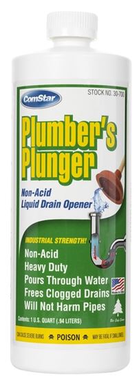 ComStar Plumber's Plunger 30-700 Drain Opener, Liquid, Clear, Sharp, 1 qt Bottle, Pack of 12