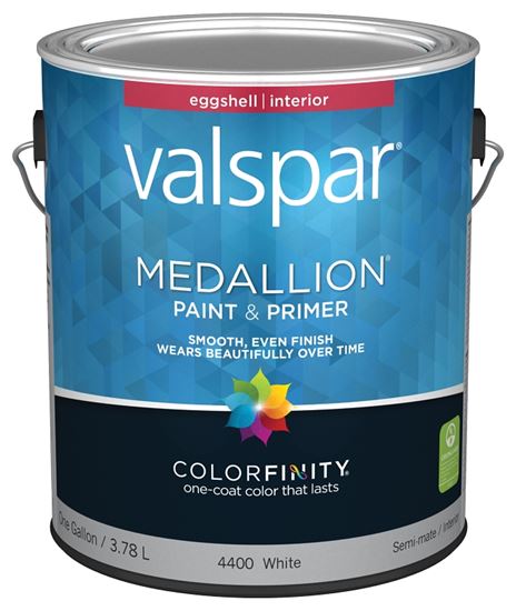 Valspar Medallion 4400 Series 027.0004400.007 Interior Paint, Eggshell Sheen, White, 1 gal, Can, Pack of 4