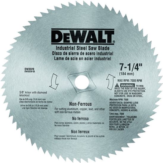 DeWALT DW3329 Saw Blade, 7-1/4 in Dia, 5/8 in Arbor, 68-Teeth, Steel Cutting Edge