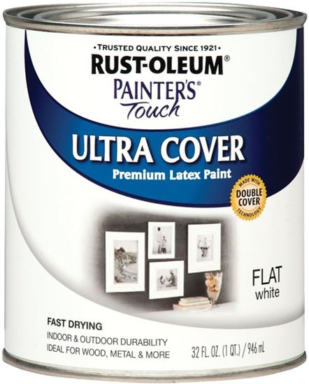 Rust-Oleum 1990502 Enamel Paint, Water, Flat, White, 1 qt, Can, 120 sq-ft Coverage Area