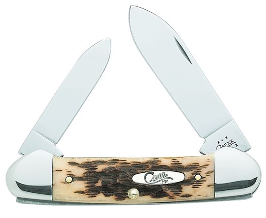 CASE 00263 Folding Pocket Knife, 2.6 in Spear, 1.97 in Pen L Blade, Chrome Vanadium Steel Blade, 2-Blade, Amber Handle