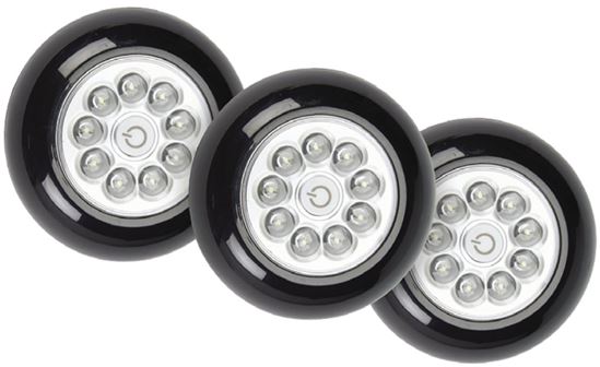 Fulcrum 30016-303 Tap Light, AAA Battery, 9-Lamp, LED Lamp, 40.5 Lumens, 5500 K Color Temp, Black, Bracket Mounting