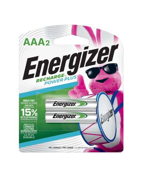 Energizer NH12BP-2 Battery, 1.2 V Battery, 850 mAh, AAA Battery, Nickel-Metal Hydride, Rechargeable, Black