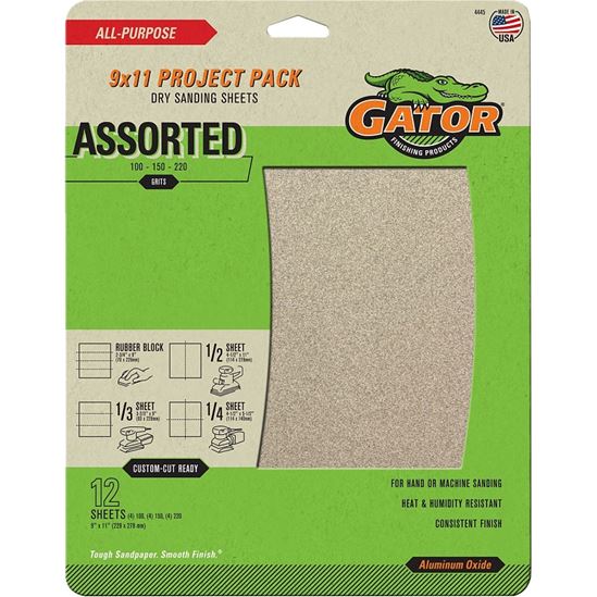 Gator 4445 Sanding Sheet, 9 in L, 11 in W, 100, 150, 220 Grit, Extra Fine/Fine/Medium, Aluminum Oxide Abrasive