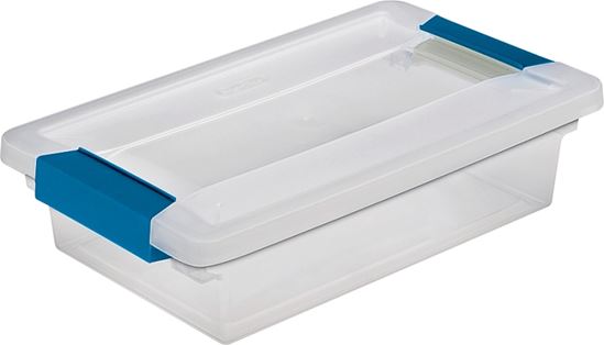 Sterilite 19618606 Clip Box, Plastic, Blue Aquarium/Clear, 11 in L, 6-5/8 in W, 2-3/4 in H, Pack of 6