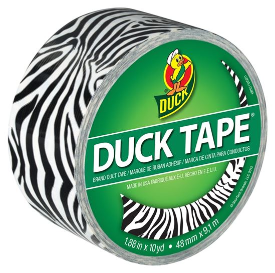 Duck 1398132 Duct Tape, 10 yd L, 1.88 in W, Vinyl Backing, Zebra Print
