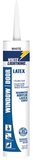 White Lightning W32000010 Siliconized Acrylic Latex Caulk, White, 5 to 7 days Curing, -30 to 180 deg F, 10 fl-oz, Pack of 12