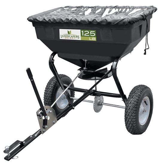 Landscapers Select YTL31508 Lawn Spreader, 25000 sq-ft Coverage Area, 125 lb Hopper, Steel Frame, Poly Hopper