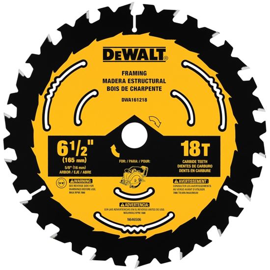 DeWALT DWA161218 Circular Saw Blade, 6-1/2 in Dia, 5/8 in Arbor, 18-Teeth