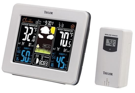 Taylor 1736 Weather Forecaster, Battery, 122 deg F, 20 to 95 % Humidity Range, LCD Display, White