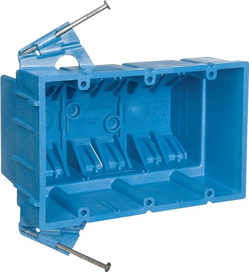 Carlon BH353A Outlet Box, 3 -Gang, PVC, Blue, Nail Mounting