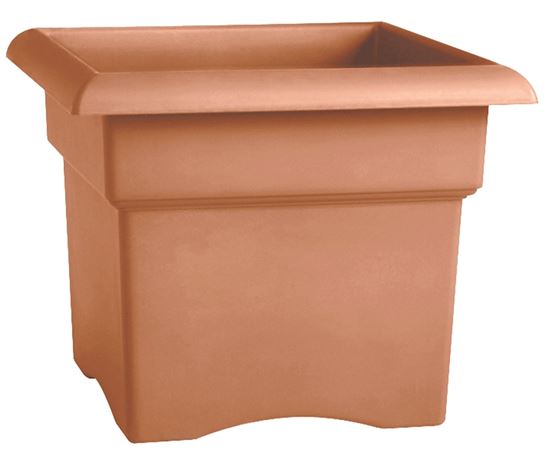 Bloem 57018C Square Deck Box Planter, 14.3 in H, 18 in W, 18 in D, Square, Veranda Design, Plastic/Resin, Terra Cotta