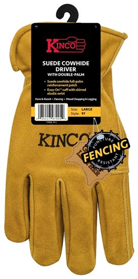 Kinco 97-XL Gloves, Men's, XL, Keystone Thumb, Shirred Elastic Cuff, Cowhide Leather, Gold