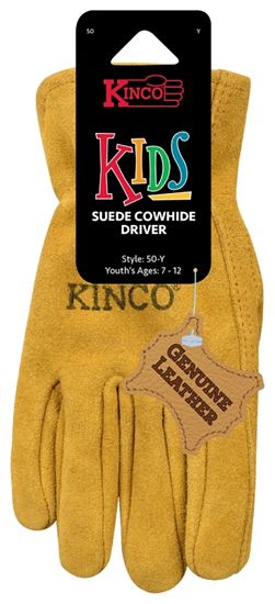 Kinco 50-KS Driver Gloves, Men's, S, Keystone Thumb, Easy-On Cuff, Suede Cowhide Leather, Gold