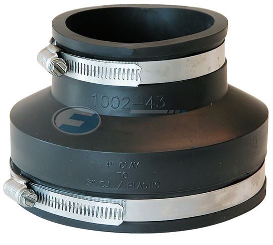 Fernco P1002-43 Stock Coupling, 4 x 3 in, PVC, Black, 4.3 psi Pressure