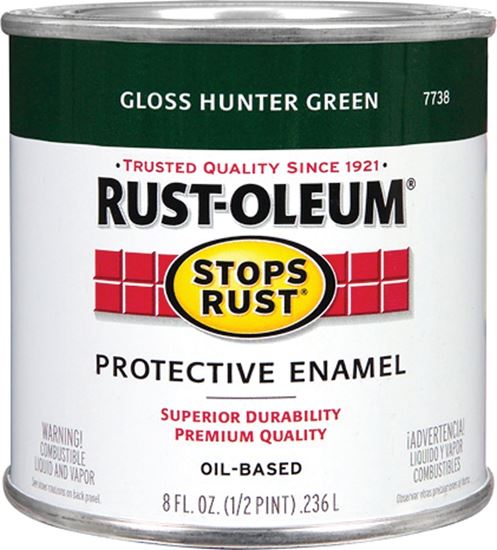 Rust-Oleum Stops Rust 7738730 Enamel Paint, Oil, Gloss, Hunter Green, 0.5 pt, Can, 50 to 90 sq-ft/qt Coverage Area