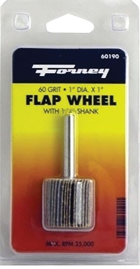 Forney 60190 Flap Wheel, 1 in Dia, 1 in Thick, 1/4 in Arbor, 60 Grit, Aluminum Oxide Abrasive